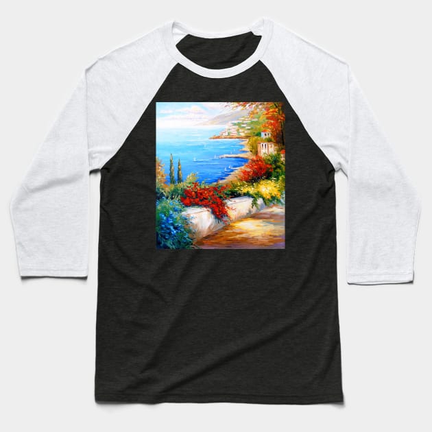 Blooming alley by the sea Baseball T-Shirt by OLHADARCHUKART